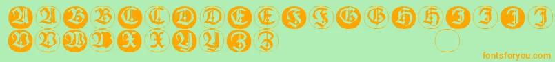 Шрифт Frakturinitialenangularround – оранжевые шрифты на зелёном фоне
