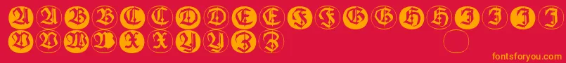 Frakturinitialenangularround Font – Orange Fonts on Red Background