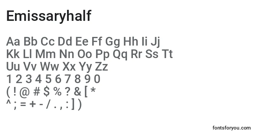 Emissaryhalf-fontti – aakkoset, numerot, erikoismerkit