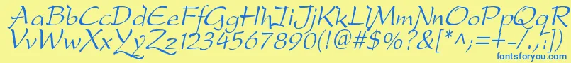 フォントDreameroneItalic – 青い文字が黄色の背景にあります。