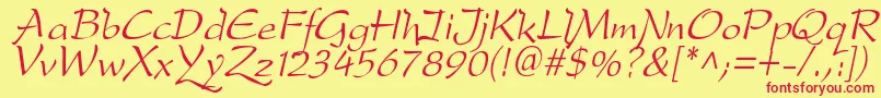 フォントDreameroneItalic – 赤い文字の黄色い背景