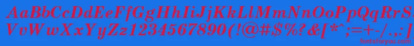 SchoolbookBolditalicCyrillic-Schriftart – Rote Schriften auf blauem Hintergrund