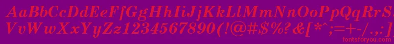 SchoolbookBolditalicCyrillic-Schriftart – Rote Schriften auf violettem Hintergrund