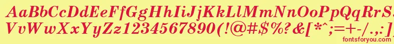 フォントSchoolbookBolditalicCyrillic – 赤い文字の黄色い背景