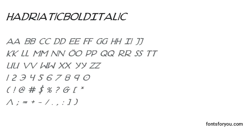 Czcionka HadriaticBoldItalic – alfabet, cyfry, specjalne znaki