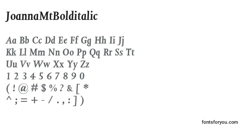 Czcionka JoannaMtBolditalic – alfabet, cyfry, specjalne znaki