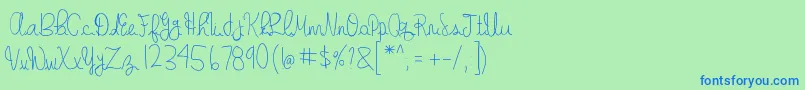 Fonte GabbisHandwriting – fontes azuis em um fundo verde