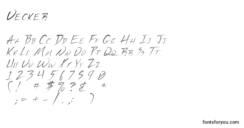 Czcionka Vecker – alfabet, cyfry, specjalne znaki