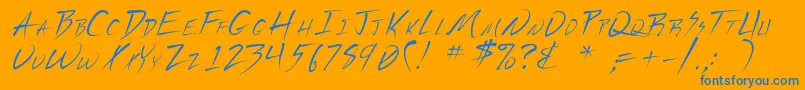 Vecker-Schriftart – Blaue Schriften auf orangefarbenem Hintergrund