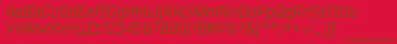 MilibusltItalic-Schriftart – Braune Schriften auf rotem Hintergrund
