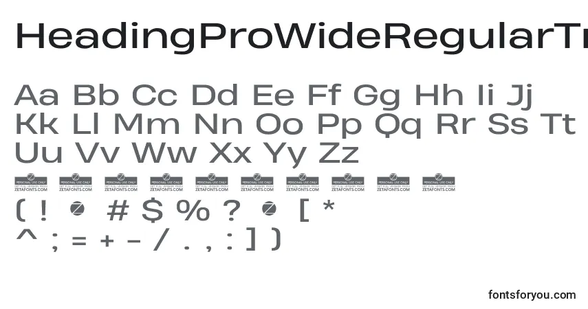 Шрифт HeadingProWideRegularTrial – алфавит, цифры, специальные символы
