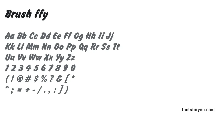 Czcionka Brush ffy – alfabet, cyfry, specjalne znaki