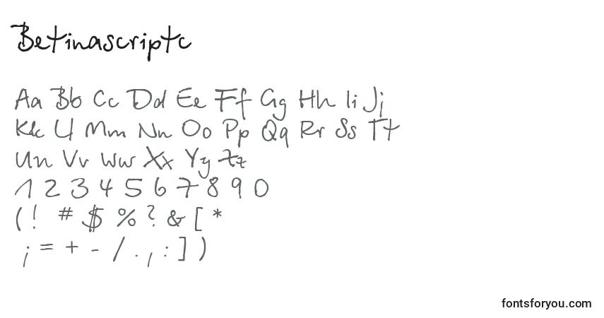 A fonte Betinascriptc – alfabeto, números, caracteres especiais