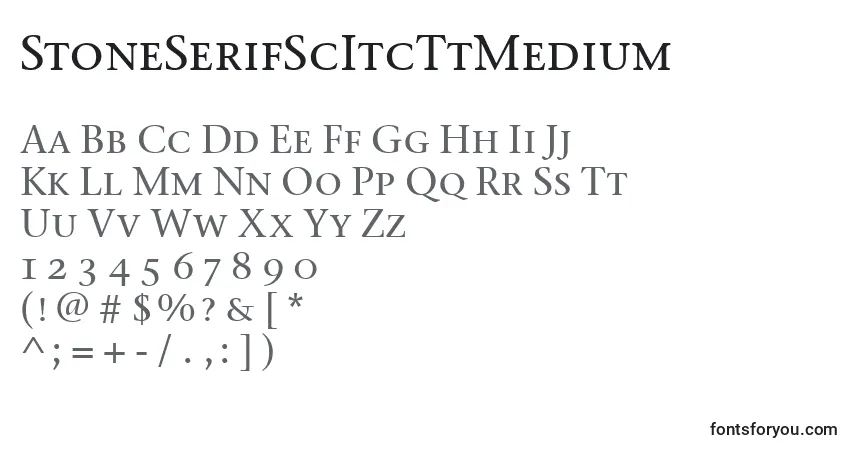Czcionka StoneSerifScItcTtMedium – alfabet, cyfry, specjalne znaki
