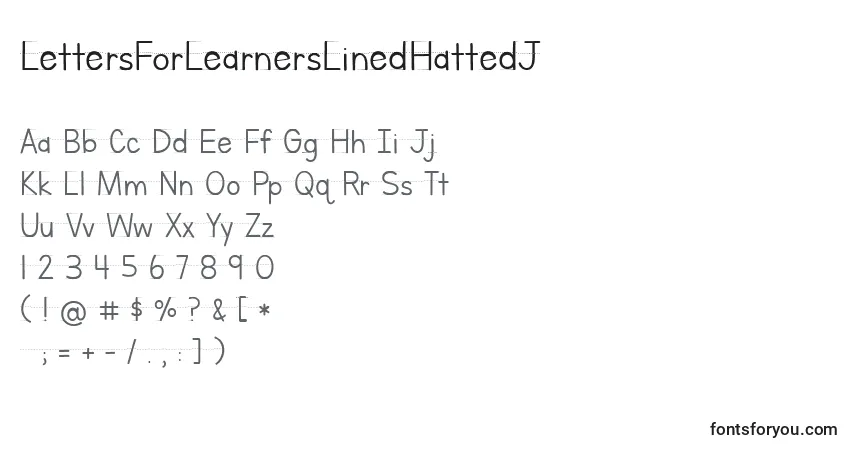 LettersForLearnersLinedHattedJ-fontti – aakkoset, numerot, erikoismerkit