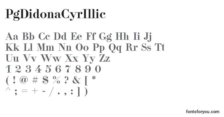 A fonte PgDidonaCyrIllic – alfabeto, números, caracteres especiais