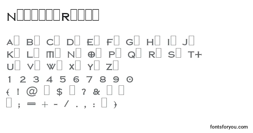 Czcionka NirvanaRoman – alfabet, cyfry, specjalne znaki