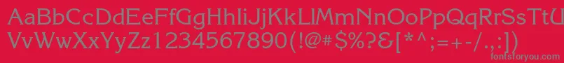 Korinnac-fontti – harmaat kirjasimet punaisella taustalla