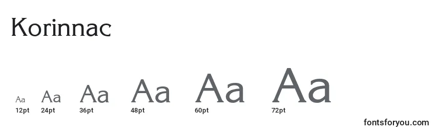 Размеры шрифта Korinnac