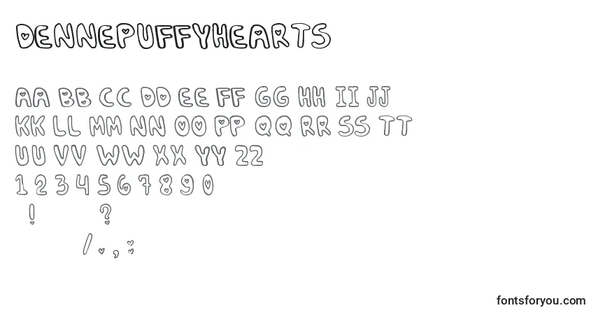 Fuente DennepuffyHearts - alfabeto, números, caracteres especiales