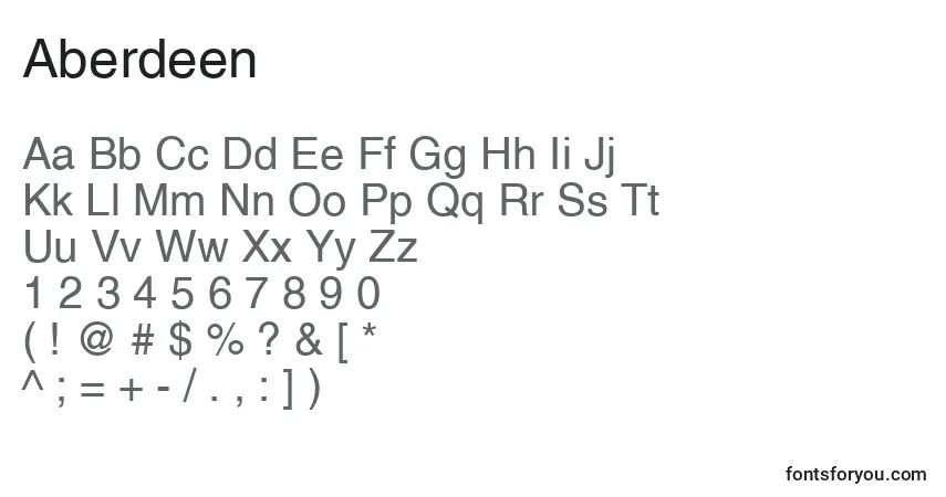 Fuente Aberdeen - alfabeto, números, caracteres especiales
