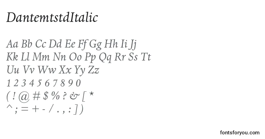 Czcionka DantemtstdItalic – alfabet, cyfry, specjalne znaki