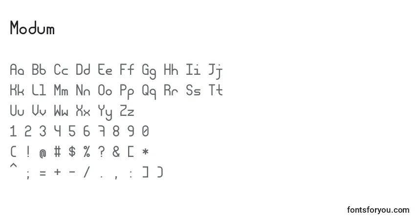 Schriftart Modum – Alphabet, Zahlen, spezielle Symbole