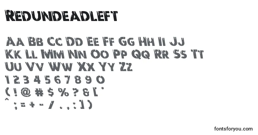 Czcionka Redundeadleft – alfabet, cyfry, specjalne znaki