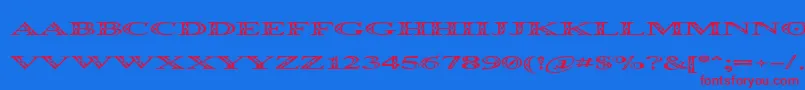 Occosprd-Schriftart – Rote Schriften auf blauem Hintergrund