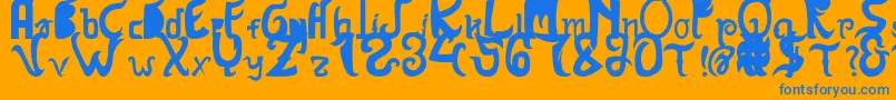 HanatasyaSans-Schriftart – Blaue Schriften auf orangefarbenem Hintergrund