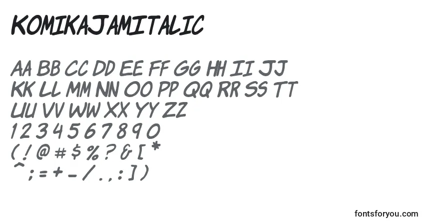 Шрифт KomikaJamItalic – алфавит, цифры, специальные символы