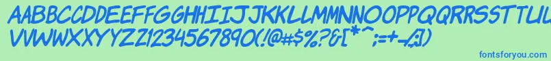フォントKomikaJamItalic – 青い文字は緑の背景です。
