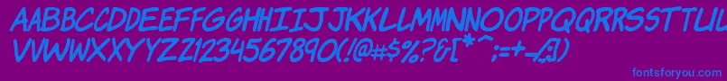 フォントKomikaJamItalic – 紫色の背景に青い文字
