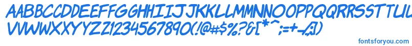 Fonte KomikaJamItalic – fontes azuis em um fundo branco