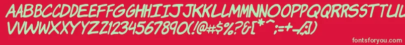 フォントKomikaJamItalic – 赤い背景に緑の文字