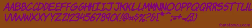 Czcionka KomikaJamItalic – fioletowe czcionki na brązowym tle