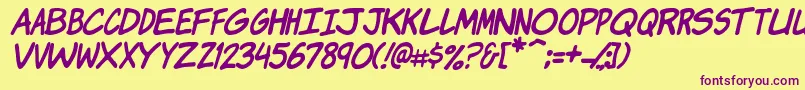 KomikaJamItalic-Schriftart – Violette Schriften auf gelbem Hintergrund