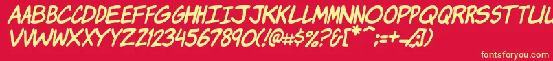 KomikaJamItalic-Schriftart – Gelbe Schriften auf rotem Hintergrund