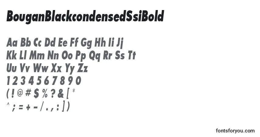 A fonte BouganBlackcondensedSsiBold – alfabeto, números, caracteres especiais