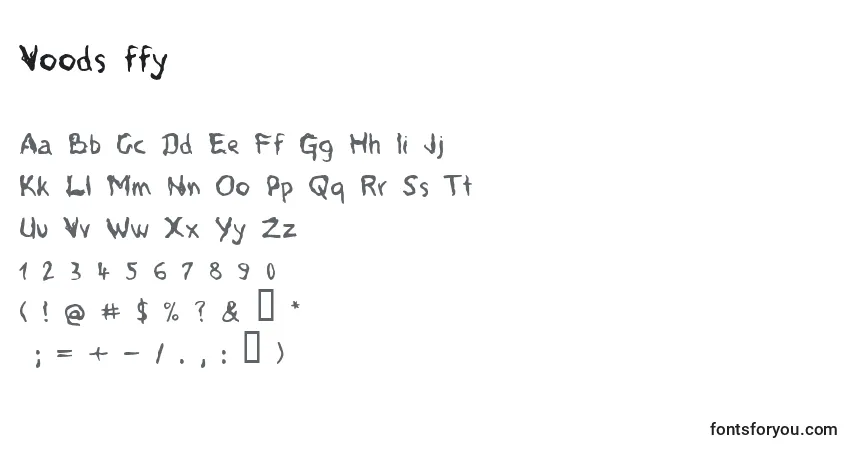 A fonte Voods ffy – alfabeto, números, caracteres especiais