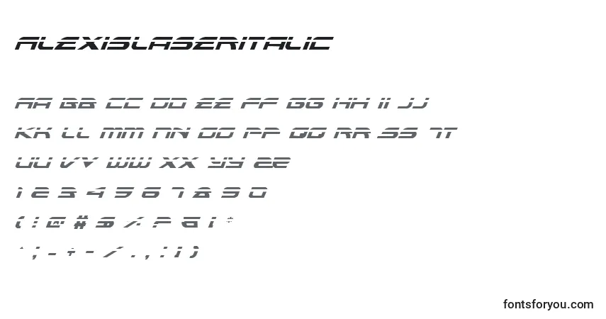 Schriftart AlexisLaserItalic – Alphabet, Zahlen, spezielle Symbole