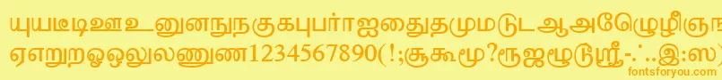 フォントTharminiPlain – オレンジの文字が黄色の背景にあります。