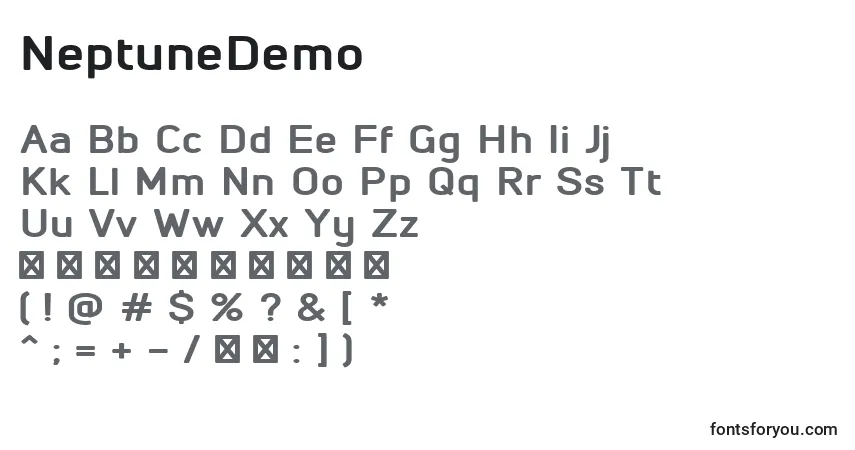 Шрифт NeptuneDemo – алфавит, цифры, специальные символы