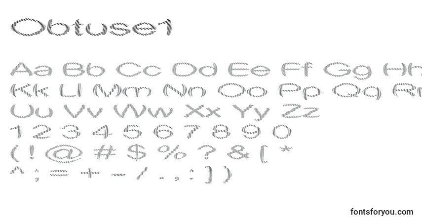 Czcionka Obtuse1 – alfabet, cyfry, specjalne znaki