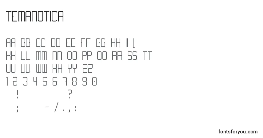 Шрифт Temanotica – алфавит, цифры, специальные символы