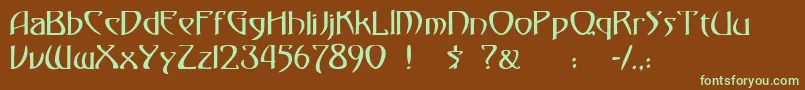 フォント30 – 緑色の文字が茶色の背景にあります。