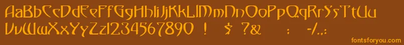 フォント30 – オレンジ色の文字が茶色の背景にあります。