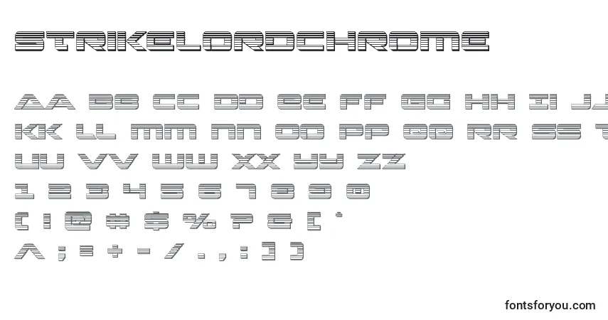 Schriftart Strikelordchrome – Alphabet, Zahlen, spezielle Symbole