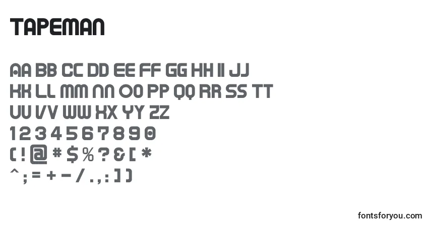 Schriftart Tapeman – Alphabet, Zahlen, spezielle Symbole