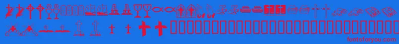 Kr Lyndas Christian Dings Font – Red Fonts on Blue Background
